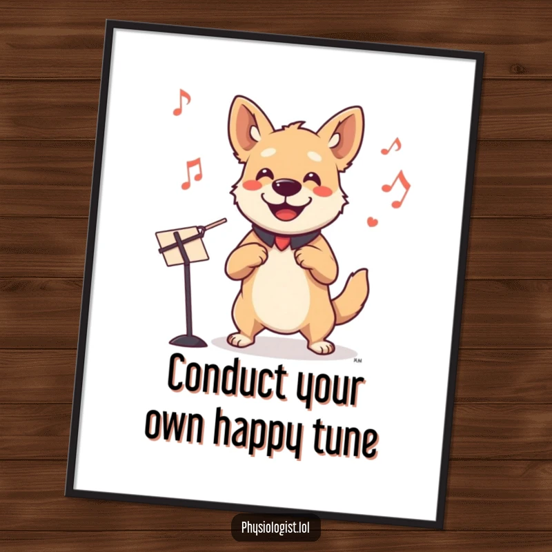 Funny Free Printable Dog Conductor Wall Art: Smiling dog conducting an orchestra with passion, humorous art for any room.