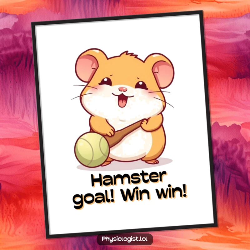 Funny Free Printable Wall Art: Cheerful hamster plays paddle ball with a tiny paddle, offering downloadable charm and playful decor.