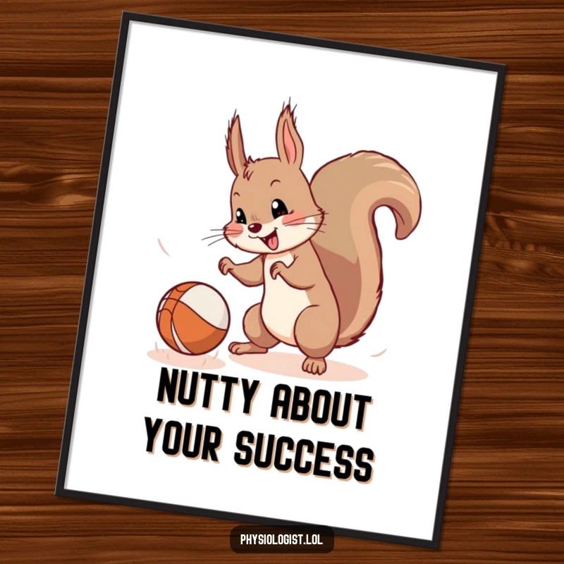 Funny Free Printable Wall Art: A mischievous squirrel comically chases a wildly bouncing ball, adding dynamic and downloadable fun to decor.
