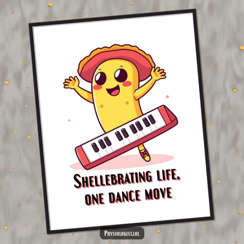 Funny free printable wall art: A taco dances salsa on a giant computer keyboard.