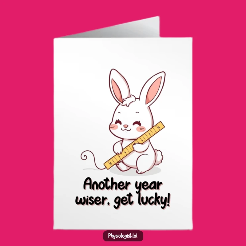 Free Printable Funny Birthday Card: Busy Rabbit Measure Downloadable Engineer Gift