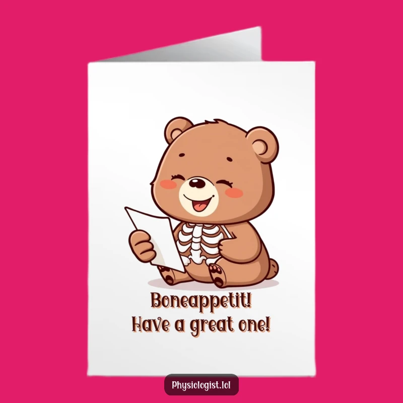 Free Printable Funny Birthday Card: Adorable Bear Cub Skeleton Giggle Downloadable Gift
