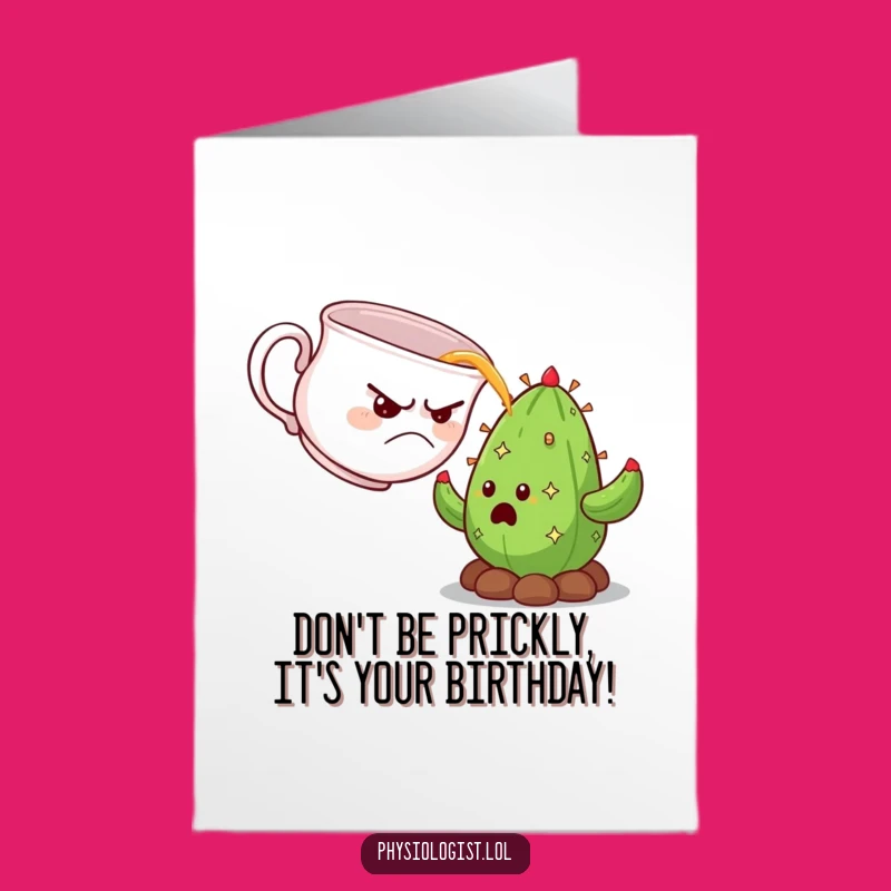 Free Printable Birthday Card: Grumpy Teacup Cactus Funny Downloadable Gift
