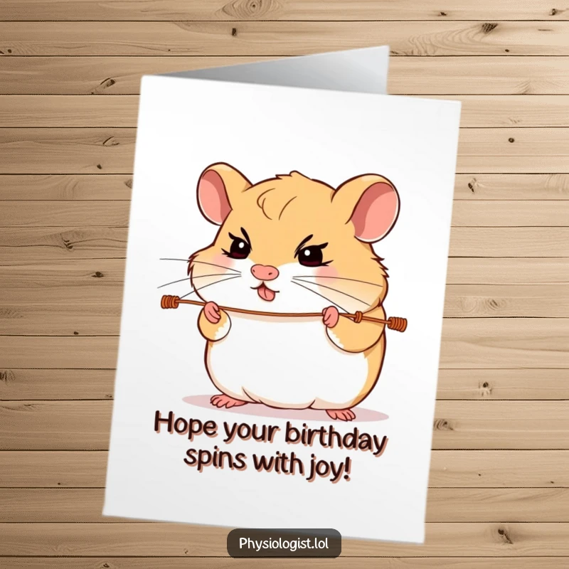 Funny Free Printable Hamster Musician Card: Determined hamster playing strings, a humorous birthday card for music lovers.