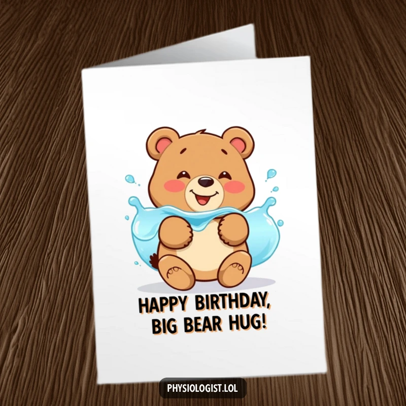 Funny Free Printable Bear Birthday Card: A smiling bear jiggles while holding a cup of wobbly blue liquid.