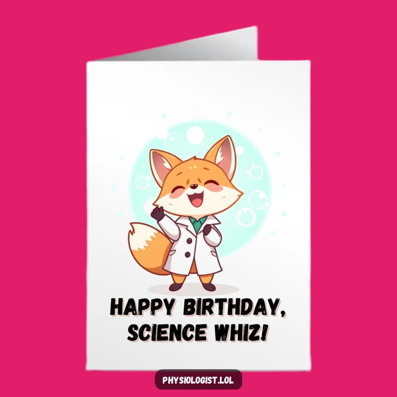 Free Printable Birthday Card: Fox Scientist & Cell - Funny Science Gift