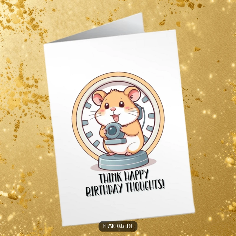Funny Free Printable Birthday Card: A determined hamster operates a complex brain scanner with focused, humorous intensity.