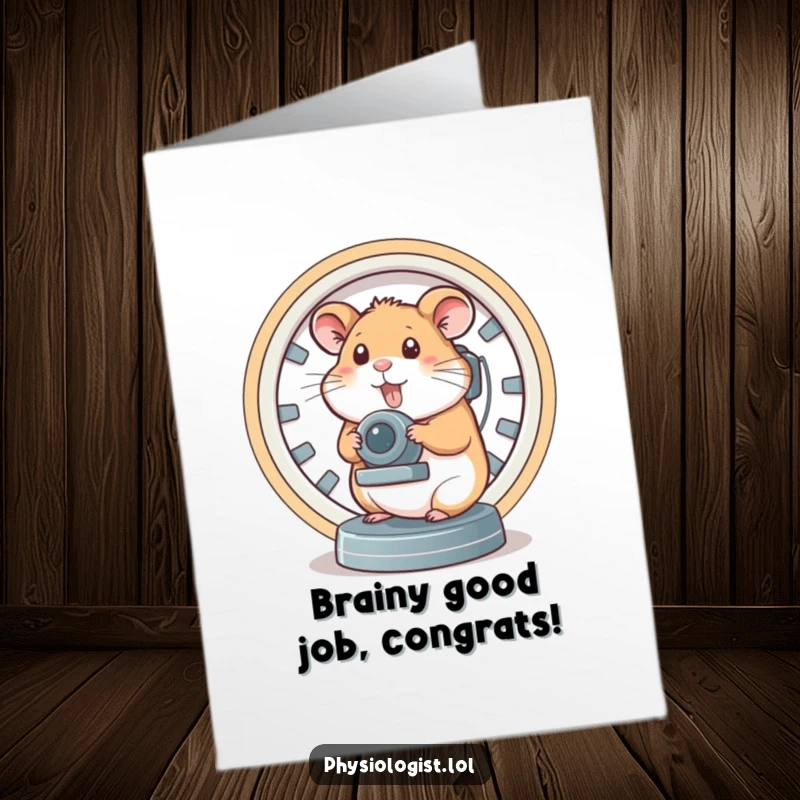 Funny Free Printable Congratulations Card: Hamster focuses intently on a brain scanner, celebrating a breakthrough.
