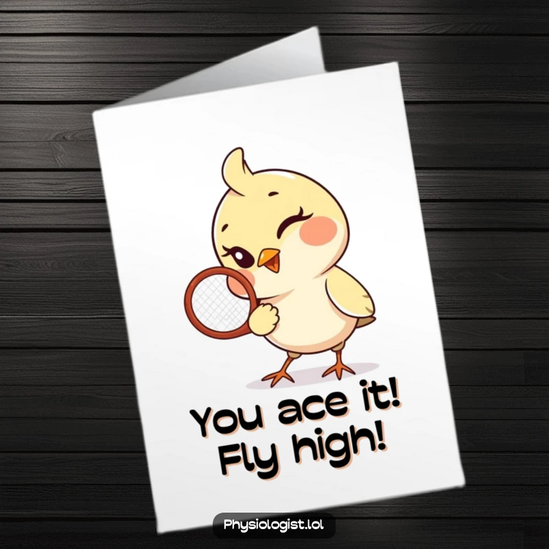 Funny Free Printable Congratulations Card: A playful bird winks, racquet in hand, celebrating a downloadable win with sporty charm.