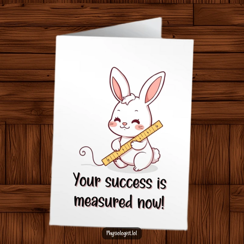 Funny Free Printable Congratulations Card: A busy rabbit diligently measures a wiggly line with a ruler, highlighting precision.