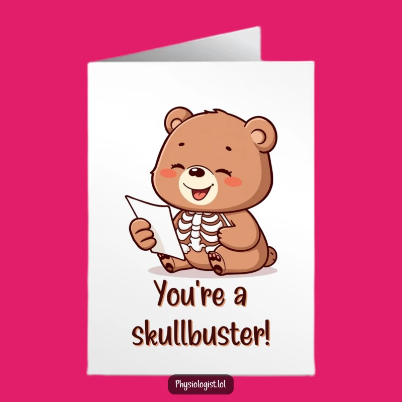 Free Printable Funny Congrats Card: Bear Cub Skeleton Discovery Celebration Downloadable