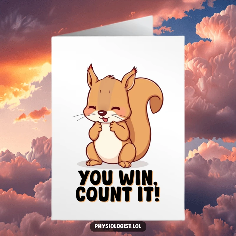 Funny Free Printable Congrats Card: Squirrel counting fouls, celebrating a win with humor, ideal for congratulations, DIY gift.