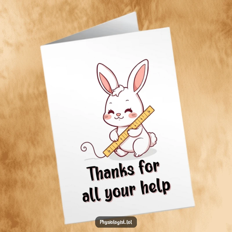Funny Free Printable Thank You Card: A busy rabbit diligently measures a wiggly line with a ruler, a unique way to show thanks.