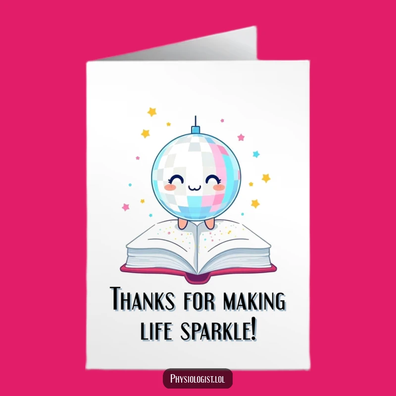 Free Printable Thank You Card: Disco Ball Glitter Book Thanks Funny Digital Gift