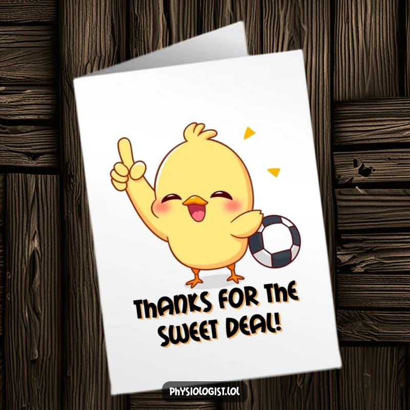 Funny Free Printable Thank You Card: A cheerful chick signaling a penalty, adding humor to your message of thanks. Great for printing.