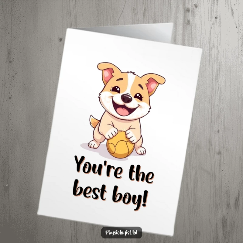 Humorous Free Printable Thank You Card showing a smiling dog comically slipping on a dropped ball as a funny gesture.