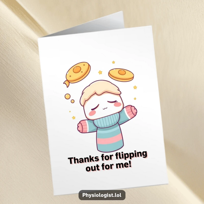 Funny Free Printable Thank You Card: A drowsy sock puppet in dreamland imagines flying, delicious pancakes floating by.