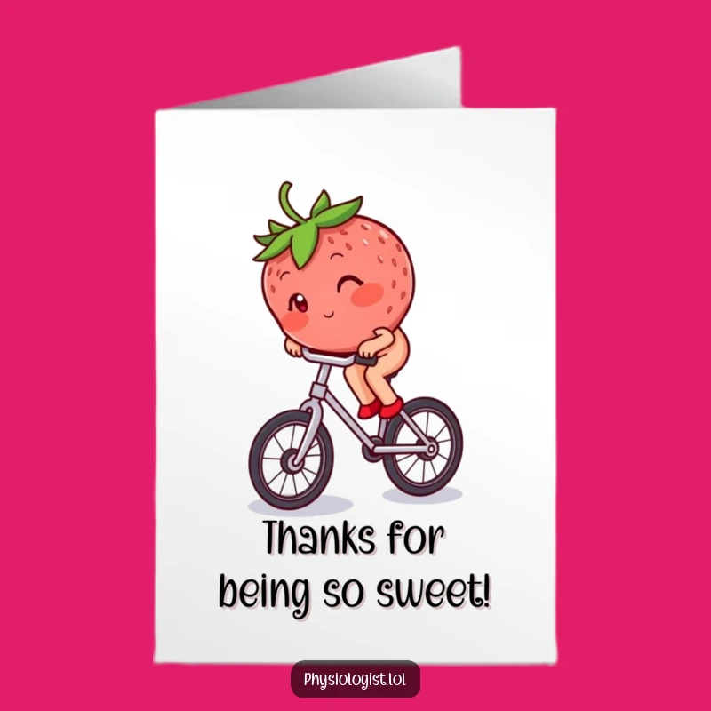 Free Printable Thank You Card: Strawberry Unicyclist Funny Downloadable Gift