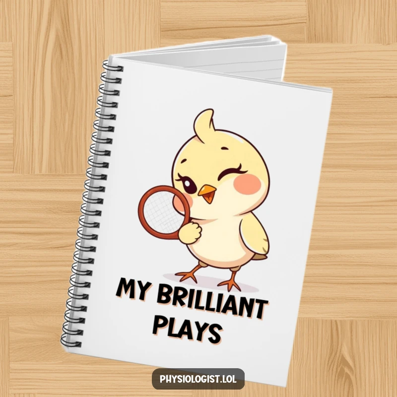 Funny Bird Notebook: A playful bird winks while holding a tennis racquet, ideal for recording sporty thoughts.