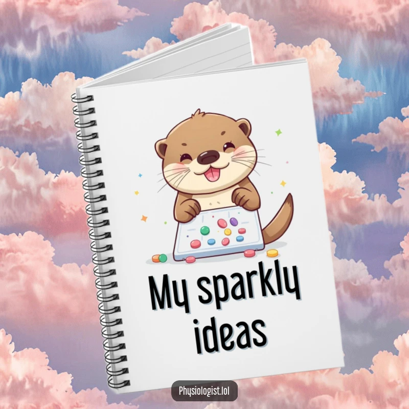 Funny otter notebook, a cheerful otter sprinkles glitter and pills onto a microscopic slide, ideal for jotting down creative notes.