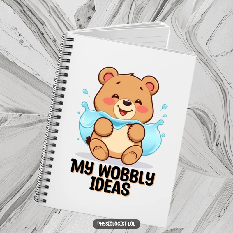 Funny bear fluid balance notebook with a smiling bear jiggling with wobbly blue liquid, for science notes.