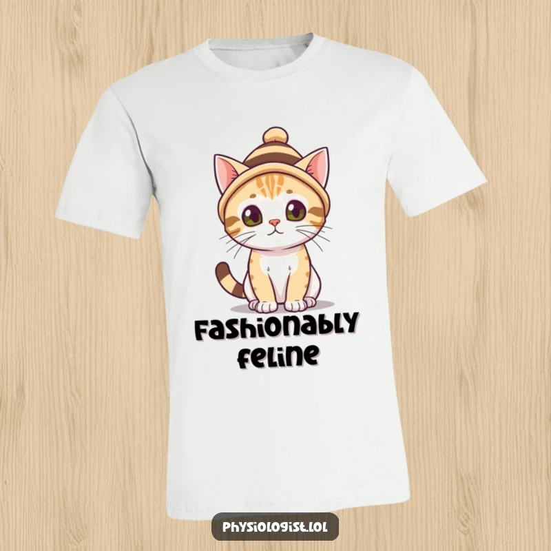 Funny cat wearing a small, striped hat, with a curious expression. A delightful funny gift for fashion-forward feline fans.