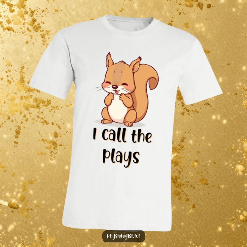 Funny t-shirt graphic: a squirrel acting as a referee, counting imaginary fouls on its paws, ideal for sports humor.