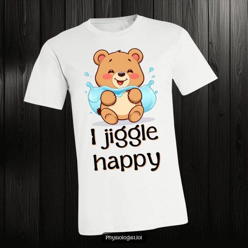 Funny bear fluid balance t-shirt featuring a smiling bear jiggling with wobbly blue liquid, showcasing hydration humor.