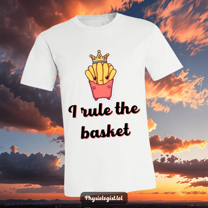 Funny french fry wearing a tiny crown, looking regal and triumphant, on a comfortable and humorous tee.
