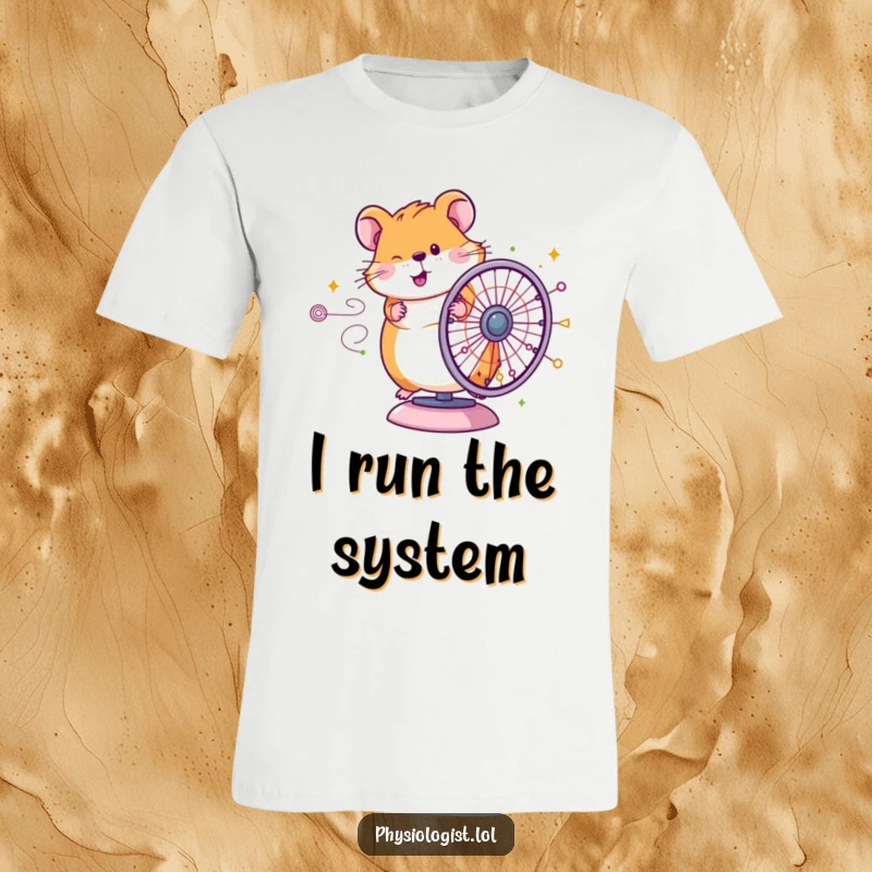 Funny Hamster Diagram T-Shirt: Happy hamster on a complex diagram wheel, illustrating a funny and productive mind at work.