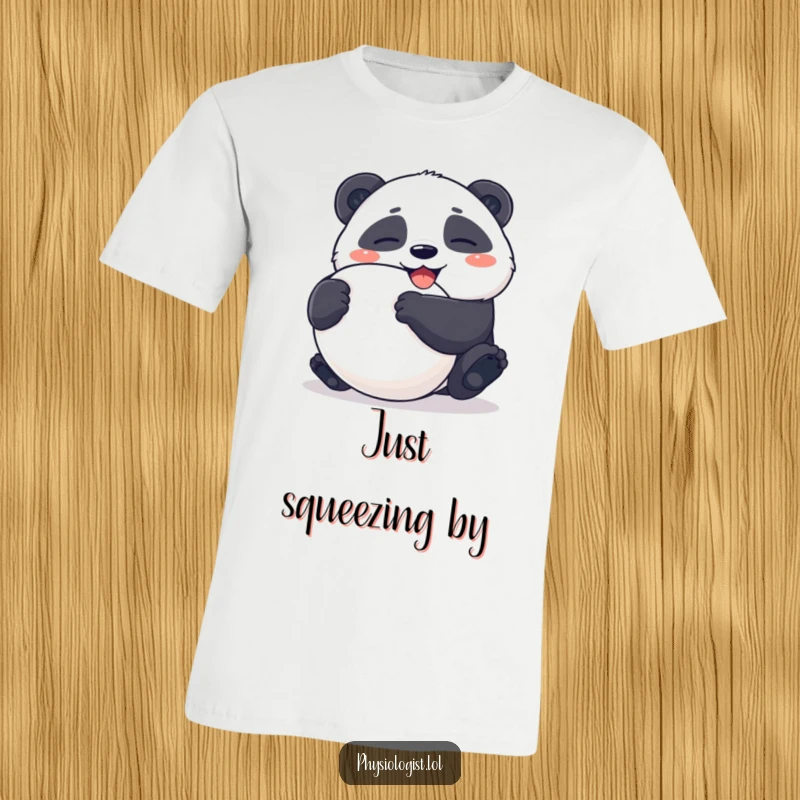 Funny T-Shirt: Giggling panda merrily squeezing a comically ambiguous stress ball, ideal for humor enthusiasts.