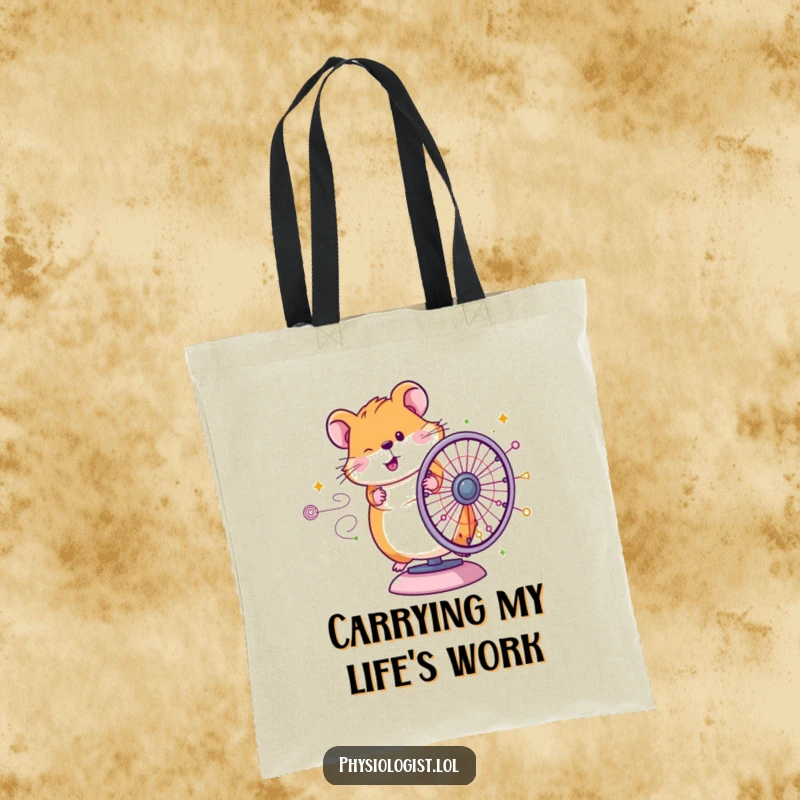 Funny Hamster Diagram Tote Bag: Humorous illustration of a hamster spinning a complex diagram wheel, a practical and funny accessory.