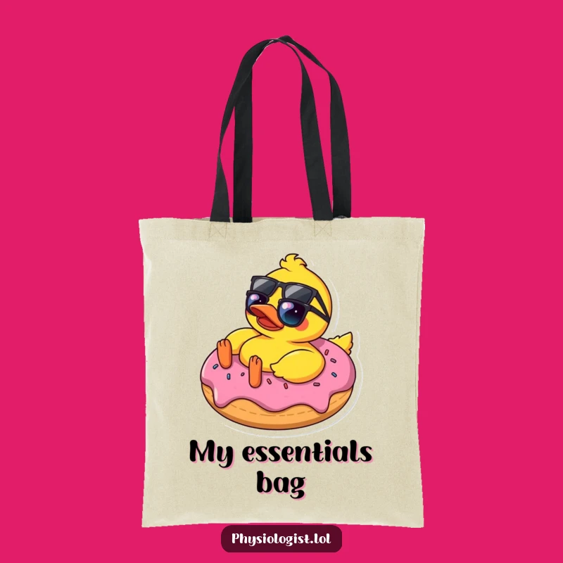 Funny Sunglasses Duck on Donut Tote Bag - Quirky Comical Carry-All Gift
